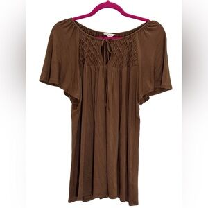 Cato Top Brown Boho Stretch Blouse Flutter Sleeve Blouse Sz S